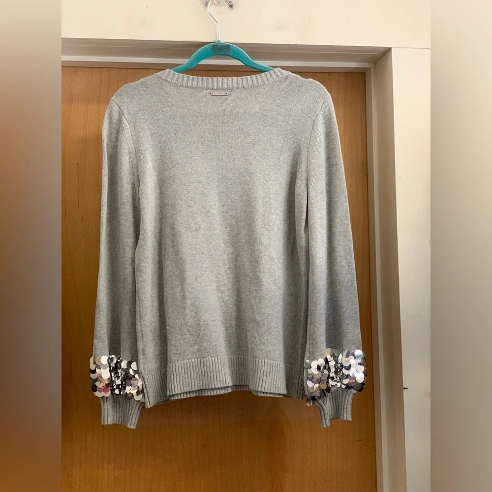 Michael Kors Elegant Gray Sweater with Embellished Wrists.  Size-Large